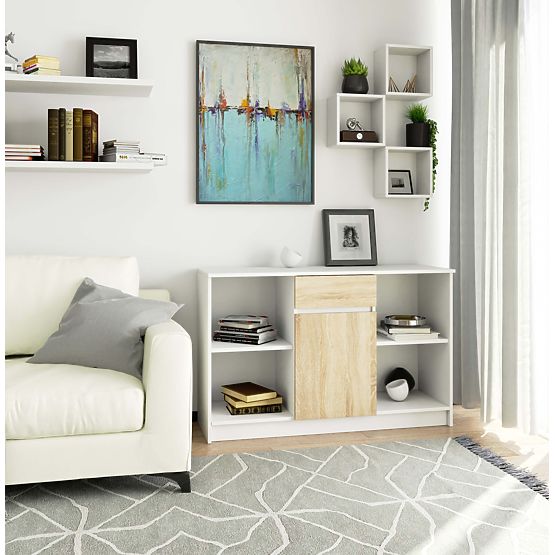 KOMODA B-17 120 cm 1 ZÁSUVKA 1 DVIERKA PK BIELA / SONOMA