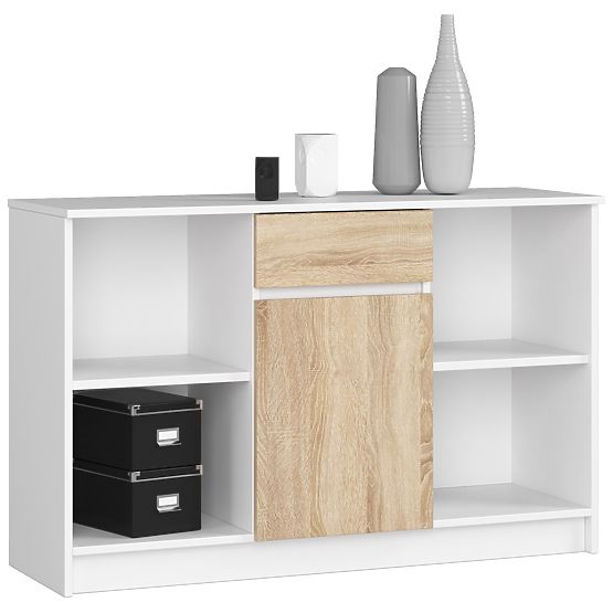 KOMODA B-17 120 cm 1 ZÁSUVKA 1 DVIERKA PK BIELA / SONOMA
