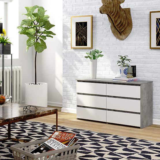 KOMODA CL100 6SZ PK BETÓN / BIELA