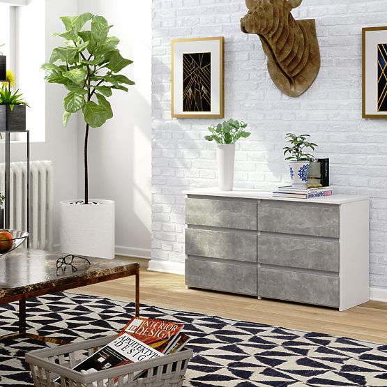 KOMODA CL100 6SZ PK BIELA / BETÓN