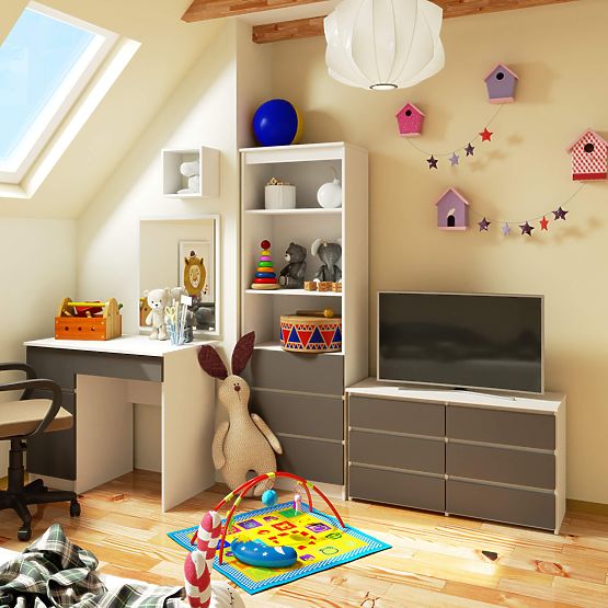 KOMODA CL100 6SZ PK BIELA / ŠEDÁ