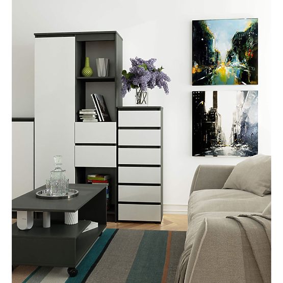KOMODA CL6 PK GRAFITOVÁ ŠEDÁ / BIELA