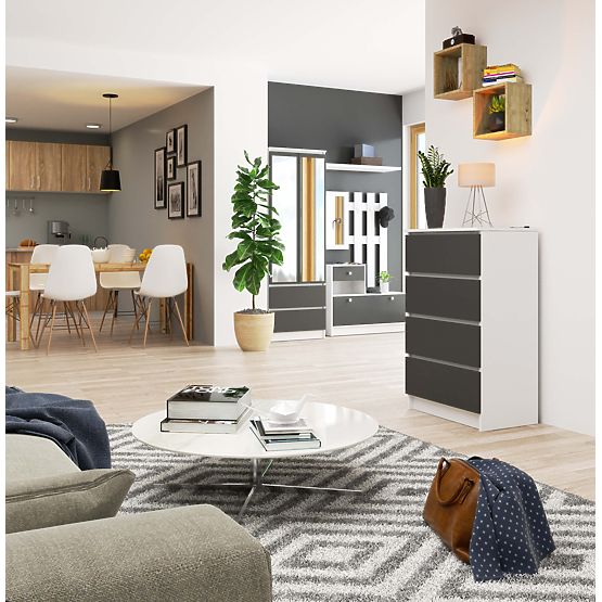 Komoda do obývačky K 60 cm 4 zásuvky - biela-grafitová šedá