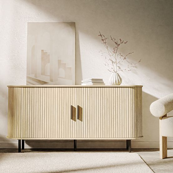 Komoda Gliss, zaoblená, lamely, svetlý dub