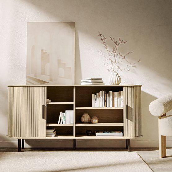 Komoda Gliss, zaoblená, lamely, svetlý dub