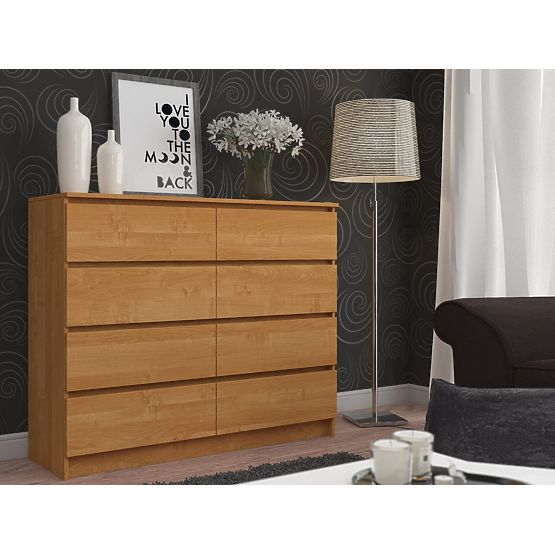 KOMODA K 120 cm 8 ZÁSUVIEK PK JELŠA