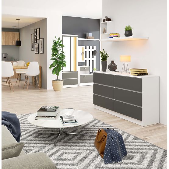 Komoda K 140 cm 6 zásuviek PK biela-grafitová sivá