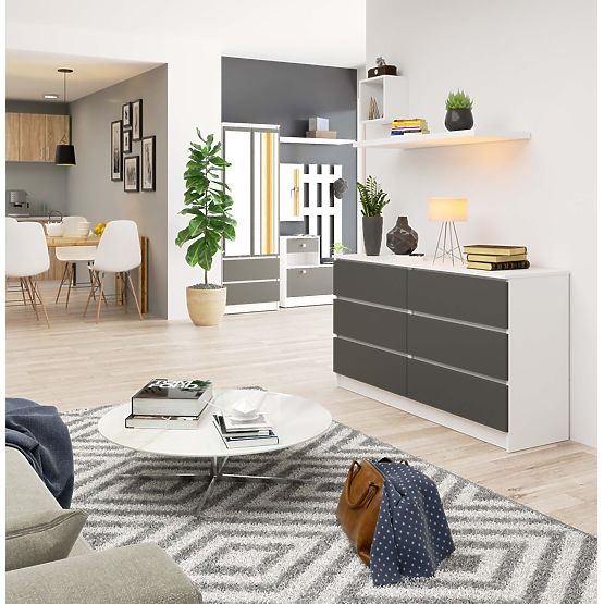 Komoda K 140 cm 6 zásuviek PK biela-grafitová sivá