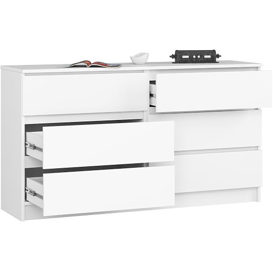 KOMODA K 140 cm 6 ZÁSUVIEK PK BIELA
