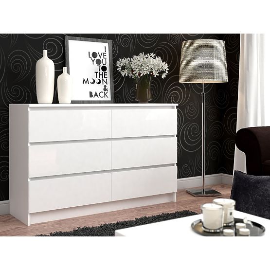 KOMODA K 140 cm 6 ZÁSUVIEK PK BIELA