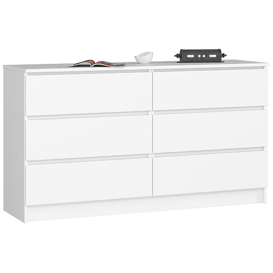 KOMODA K 140 cm 6 ZÁSUVIEK PK BIELA