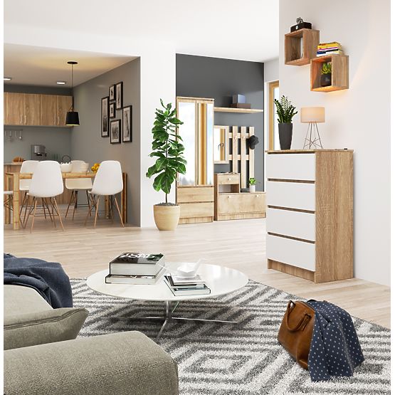 KOMODA K 60 cm 4 ZÁSUVKY PK SONOMA / BIELA