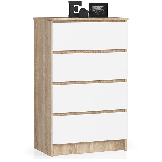 KOMODA K 60 cm 4 ZÁSUVKY PK SONOMA / BIELA