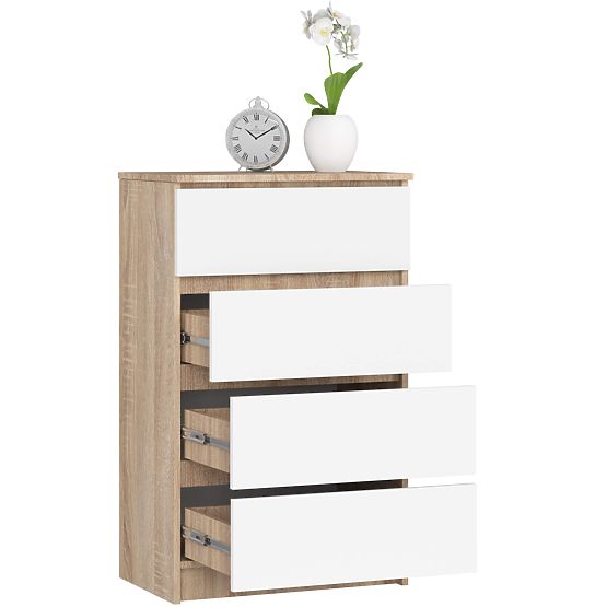 KOMODA K 60 cm 4 ZÁSUVKY PK SONOMA / BIELA