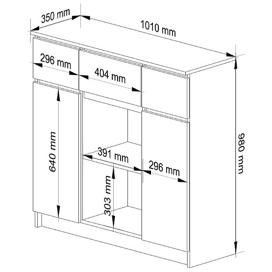 KOMODA K100 2D 3SZ 1P PK BETÓN