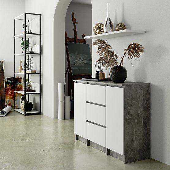 KOMODA K100 2D 3SZ PK BETÓN / BIELA