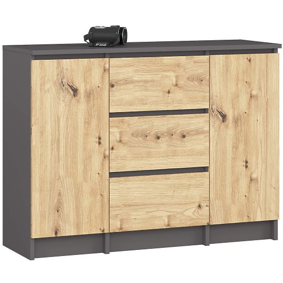 KOMODA K100 2D 3SZ PK GRAFITOVÁ ŠEDÁ / DUB ARTISAN