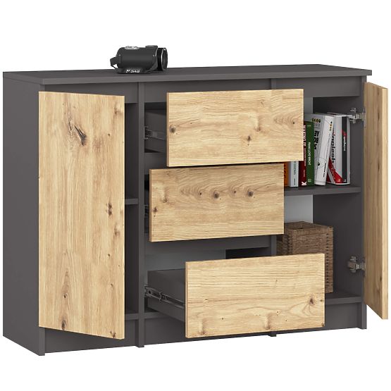 KOMODA K100 2D 3SZ PK GRAFITOVÁ ŠEDÁ / DUB ARTISAN