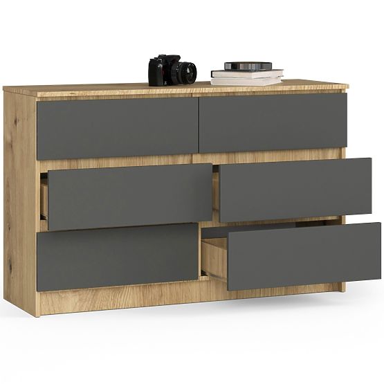 KOMODA K120 6SZ CLP DUB ARTISAN / ŠEDÁ