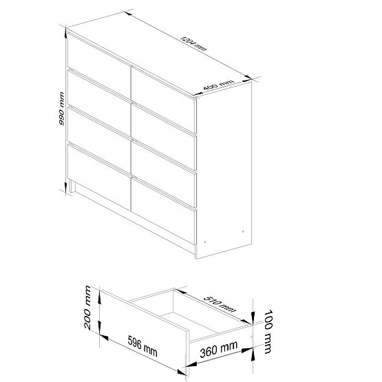 KOMODA K120 8SZ PK BIELA / ŠEDÁ