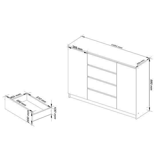 KOMODA K140 2D 4SZ CLP PK DUB SONOMA / BIELA