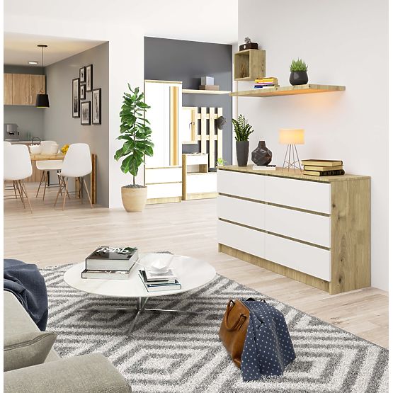 KOMODA K140 6SZ CLP DUB ARTISAN / BIELA