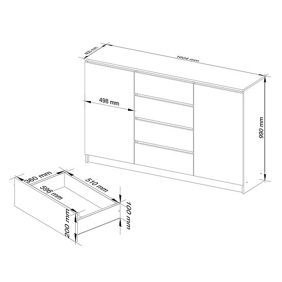KOMODA K160 2D 4SZ CLP PK BIELA / ŠEDÁ