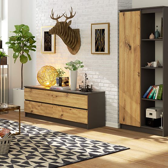 KOMODA K160 4SZ CLP PK GRAFITOVÁ ŠEDÁ / DUB ARTISAN