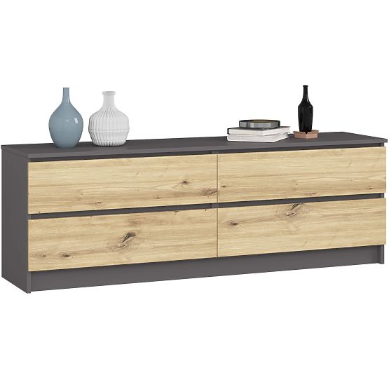 KOMODA K160 4SZ CLP PK GRAFITOVÁ ŠEDÁ / DUB ARTISAN