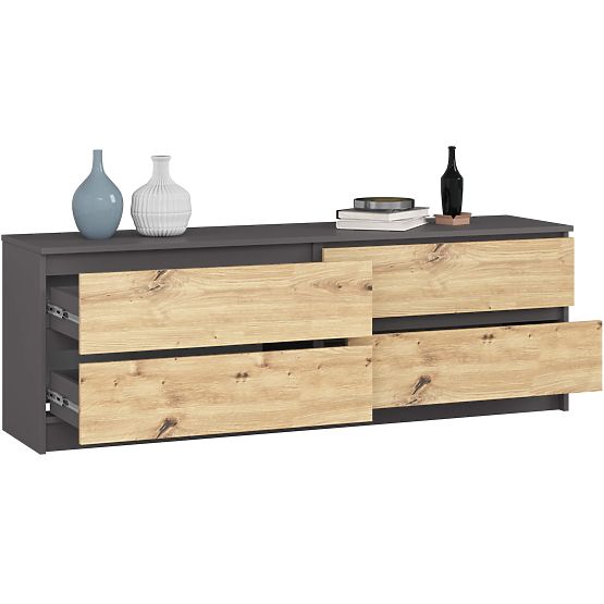 KOMODA K160 4SZ CLP PK GRAFITOVÁ ŠEDÁ / DUB ARTISAN