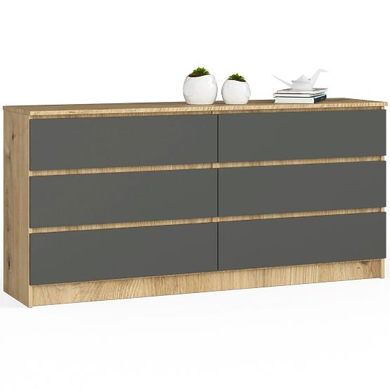 KOMODA K160 6SZ CLP DUB ARTISAN / ŠEDÁ
