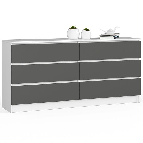 KOMODA K160 6SZ CLP PK BIELA / ŠEDÁ
