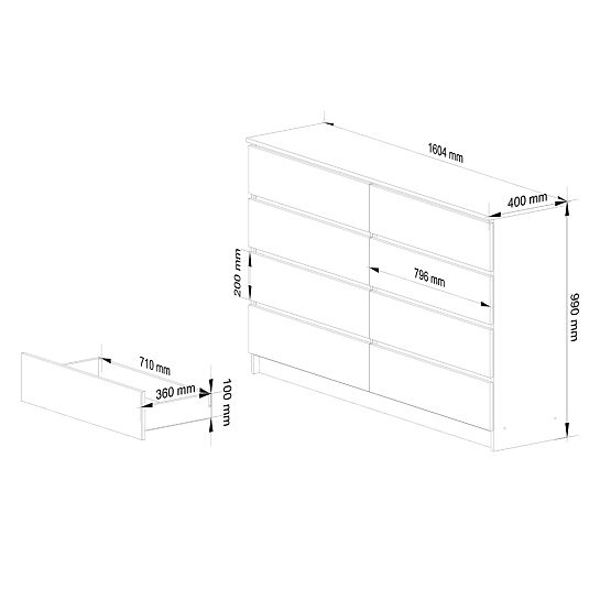 KOMODA K160 8SZ CLP PK BIELA / DUB SONOMA