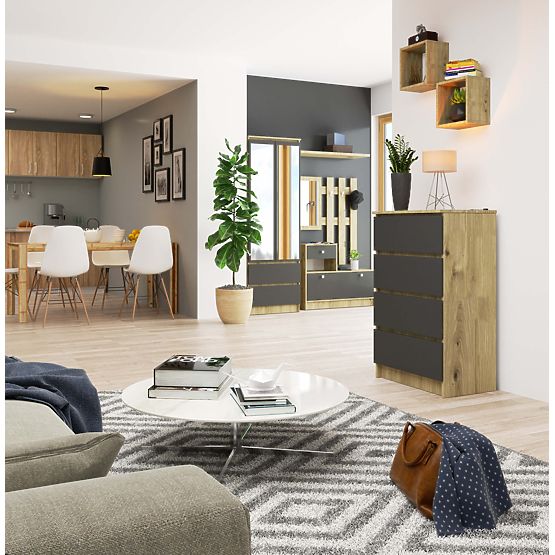 KOMODA K60 4SZ PK DUB ARTISAN / ŠEDÁ