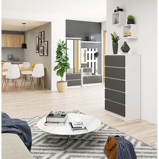 KOMODA K60 5SZ CLP PK BIELA / ŠEDÁ