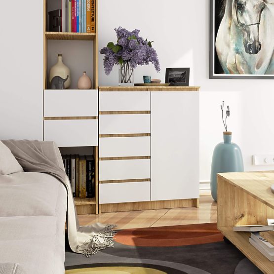 KOMODA K80 1D 5SZ PK DUB ARTISAN / BIELA