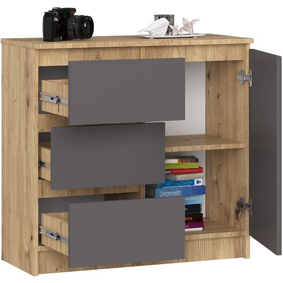 KOMODA K80 JERRY 1D 3SZ PK DUB ARTISAN / GRAFITOVÁ ŠEDÁ