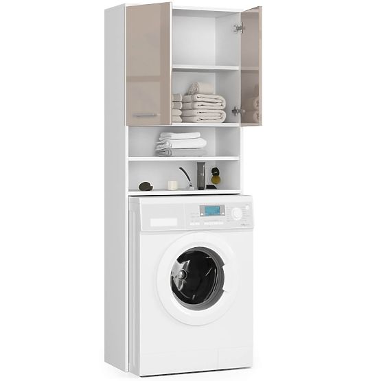Kúpeľňová skrinka FIN nad práčku - biela-cappuccino lesk - 2 dvere