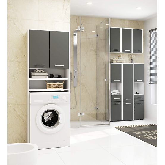 Kúpeľňová skrinka FIN nad práčku - biela-grafitovo sivá - 2 dvere