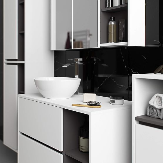 KÚPEĽŇOVÁ SKRINKA POD UMÝVADLO S OTVORMI VAMI W90 UM 2SZ 2P BIELA / GRAFITOVÁ SIVÁ