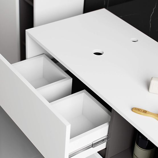 KÚPEĽŇOVÁ SKRINKA POD UMÝVADLO S OTVORMI VAMI W90 UM 2SZ 2P BIELA / GRAFITOVÁ SIVÁ