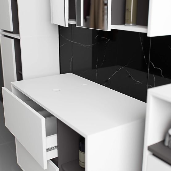 KÚPEĽŇOVÁ SKRINKA POD UMÝVADLO S OTVORMI VAMI W90 UM 2SZ 2P BIELA / GRAFITOVÁ SIVÁ