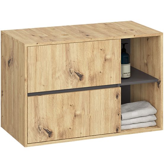 KÚPEĽŇOVÁ SKRINKA POD UMÝVADLO S OTVORMI VAMI W90 UM 2SZ 2P DUB ARTISAN / GRAFITOVÁ SIVÁ