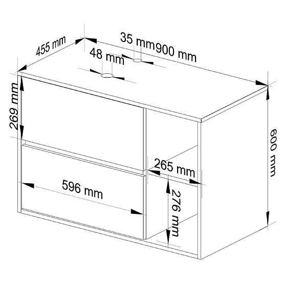 KÚPEĽŇOVÁ SKRINKA POD UMÝVADLO S OTVORMI VAMI W90 UM 2SZ 2P DUB ARTISAN / GRAFITOVÁ SIVÁ