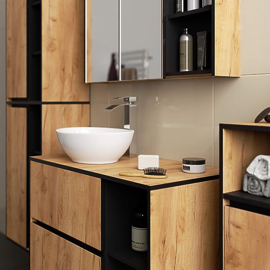 KÚPEĽŇOVÁ SKRINKA POD UMÝVADLO S OTVORMI VAMI W90 UM 2SZ 2P DUB CRAFT / ČIERNA