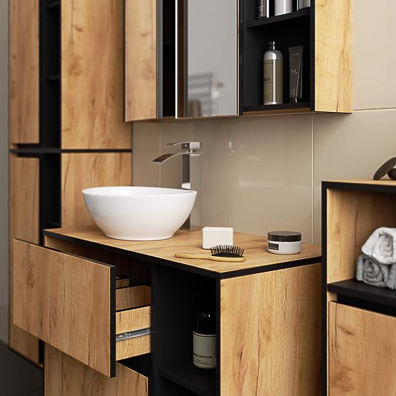 KÚPEĽŇOVÁ SKRINKA POD UMÝVADLO S OTVORMI VAMI W90 UM 2SZ 2P DUB CRAFT / ČIERNA