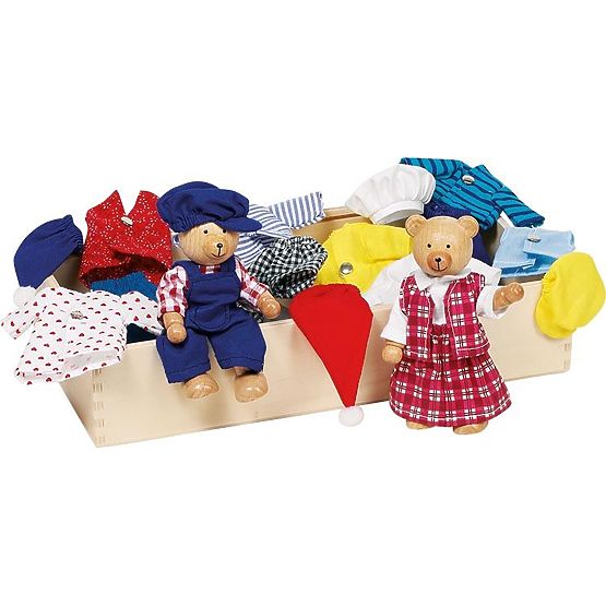 Medvedíky na obliekanie v drevenej krabičke