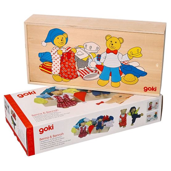 Medvedíky na obliekanie v drevenej krabičke