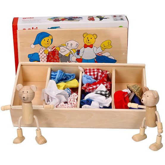 Medvedíky na obliekanie v drevenej krabičke