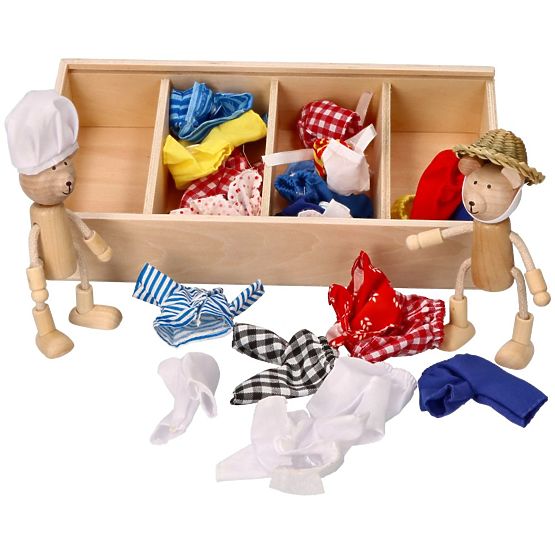 Medvedíky na obliekanie v drevenej krabičke